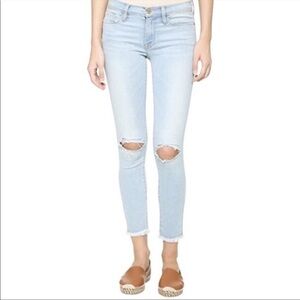 Frame Le Skinny‎ De Jeanne Crop Distressed Honeywood Raw Hem Denim Jeans
